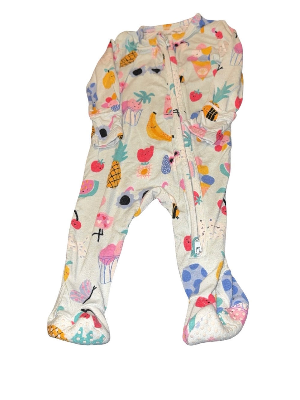 Angel Dear Footed One-Piece Sleep Suit in Cream with Colorful Fruit Print